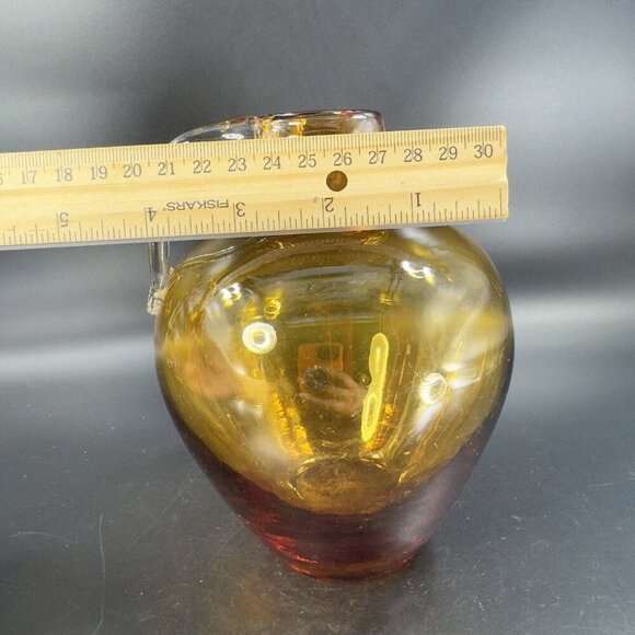 Vintage Hand Blown Amber Glass Jug Decanter Vase With Clear Applied Handle Glass - Picture 4 of 16